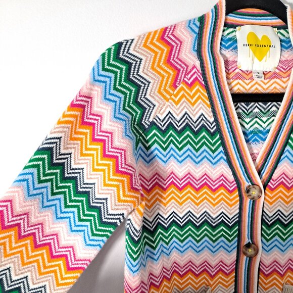 Kerri Rosenthal Colorful Zigzag Cardigan Pockets Bright - Picture 9 of 13
